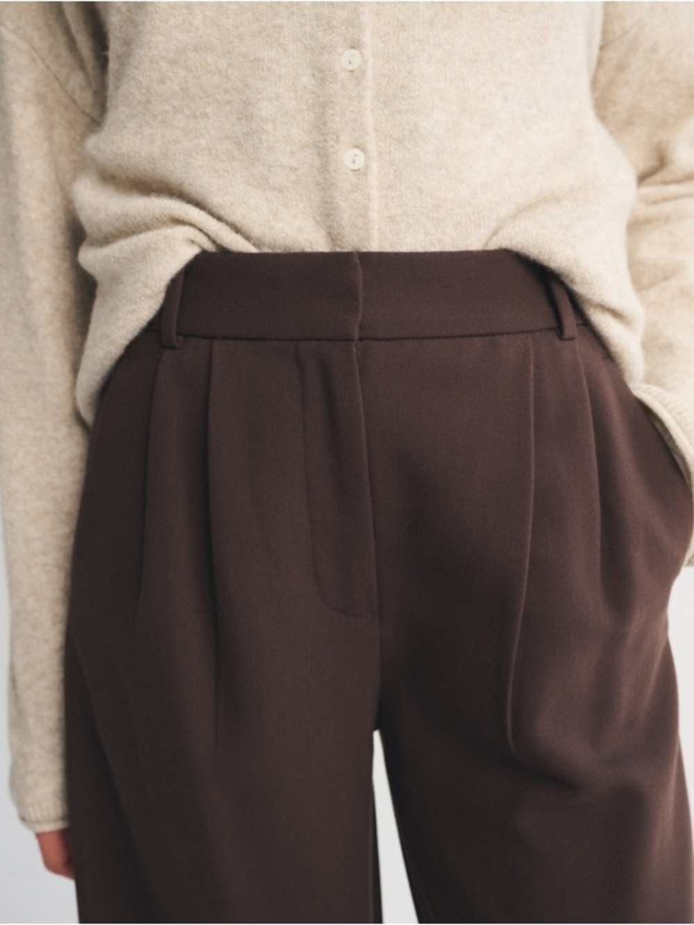 ABERCROMBIE Sloane Tailored Wide Leg Pant Dark Brown US 32 Like new - Picture 2 of 7